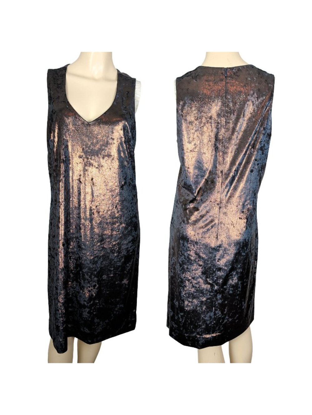 Etcetera Dress Womens 12 Metallic Brown Crushed Velvet V Neck Deep Back Stretch